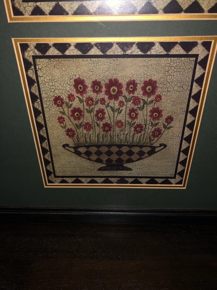 CUSTOM FRAMED AND MATTED FOLK ART STILL LIFE FLOWER PRINTS - 35" H x 19" W - Image 4 of 4