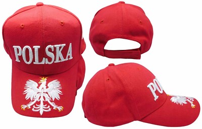Polska Poland Eagle Red With White Letters Cotton Adjustable Embroidered Cap Hat