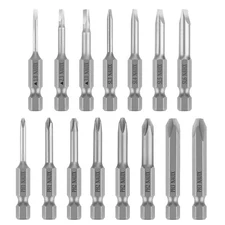 15 Piece Slotted Phillips Triangle Screwdriver Bit Set, 1/4 Inch Hex Shank S2...