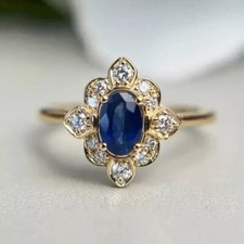 2Ct Oval Cut Lab-Created Sapphire Halo Engagement Ring 14K Yellow Gold Plated