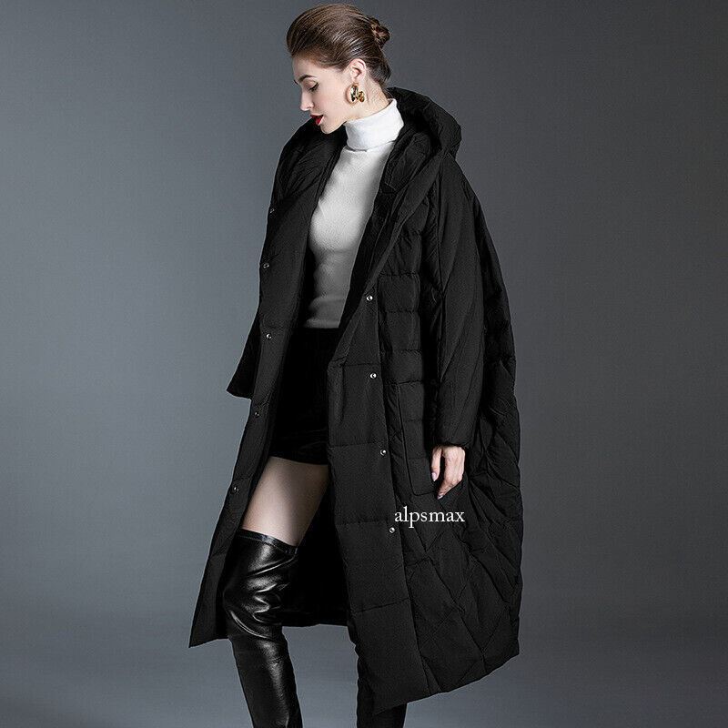 Women's Loose Fit Long Down Jacket for Winter Warmth Over Knee Length