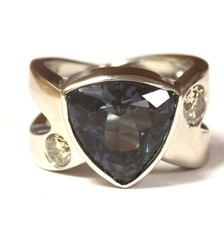 14k white gold GIA Dark Violet Blue 6ct trillion tanzanite .83ct diamond ring