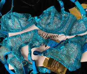 Agent Provocateur Soiree 34C 36B bra suspender belt briefs Czarina aqua sparkle