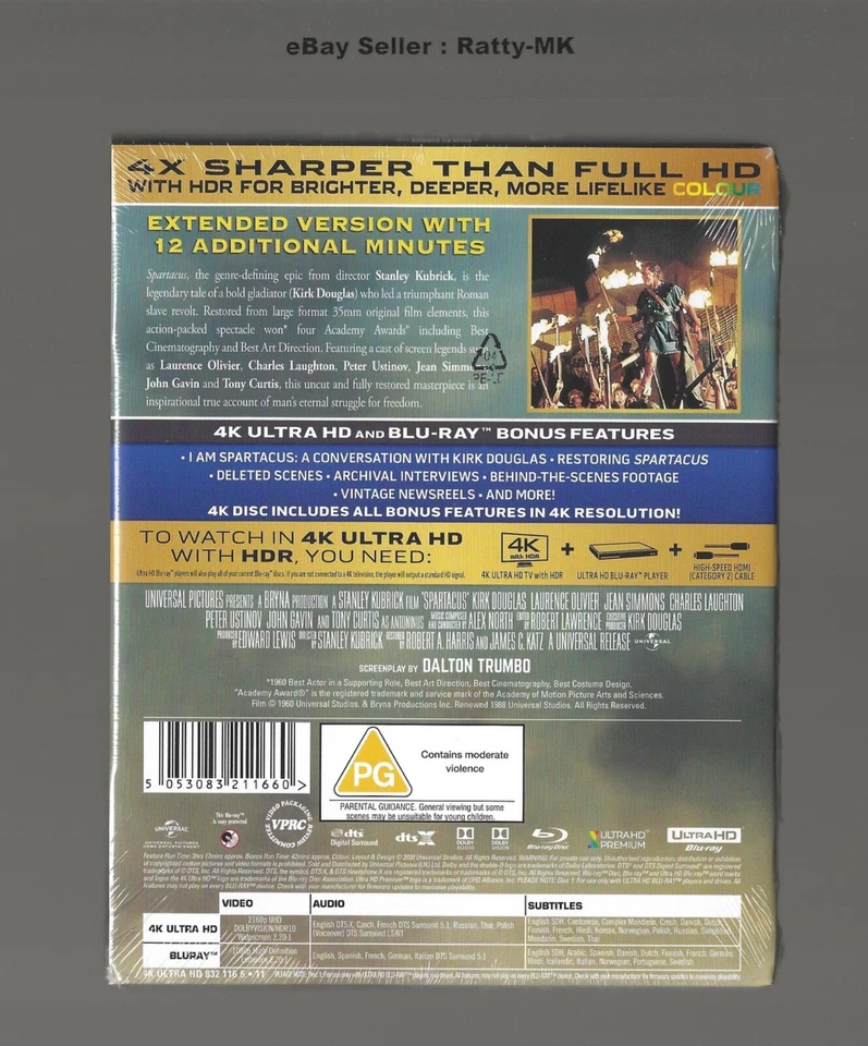 SPARTACUS - 60th ANNIVERSARY UK EXCLUSIVE 4K + BLU RAY STEELBOOK - NEW & SEALED - Image 2 of 4