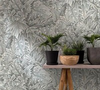 Tapete Vlies Floral BläTter Dschungel Grau-Blau Weiß Botanica 33306 (5,53€/1Qm)