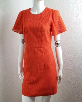 j crew orange eyelet dress J Crew Orange Dress Flutter Sleeve Eyelet Lace Bright Summer Trendy Size 2  NWT