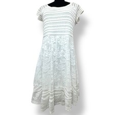 NY Collection Fully Lined Short White Lace Dress Beach Wedding RN 58719 Sz Med