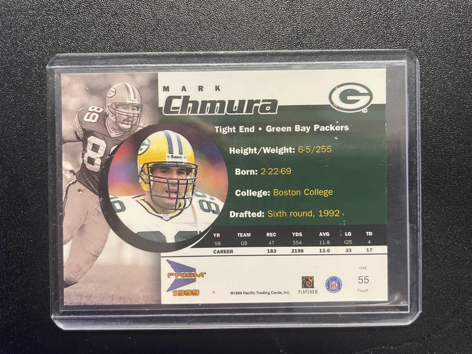 1999 Pacific Prism #55 Mark Chmura Holographic Purple #/320 Green Bay Packers - Image 2 of 2