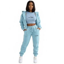 Women  s 3-Piece Jogger Lounge Set   Hoodie, Tank  Jogger Pants   Blue 