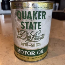Vintage Full Unopened Quaker State DeLuxe Motor Oil Tin/ Metal Can 10W-40HD 1qt
