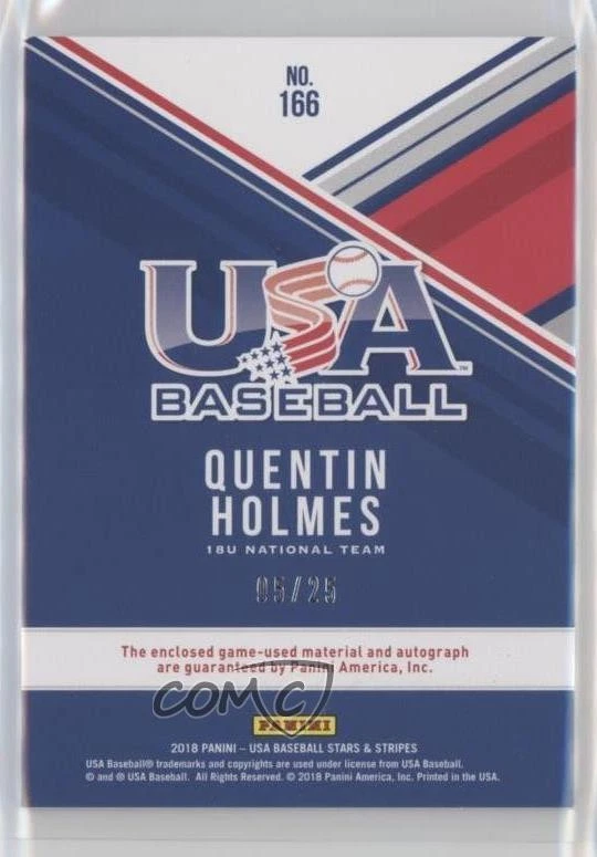 2018 Panini USA Baseball Stars & Stripes Jerseys Prime /25 Quentin Holmes Auto - Image 2 of 2