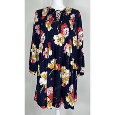 Old Navy Floral Swing Dress Navy Multi Color 3/4 Sleeve Size Medium 8/10