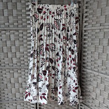 Talbots Midi Skirt White Red Black Floral Paisley Pleated Lined Sz 10 Flared Hem