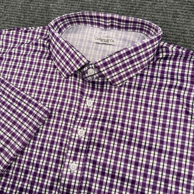 Collars and Co Collar Polo Shirt Mens Size 3XL White Lavender Checkered NWOT