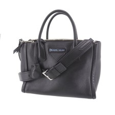 PRADA Umhängetasche Handtasche gebraucht schwarz Leder Vintage #EH245 S
