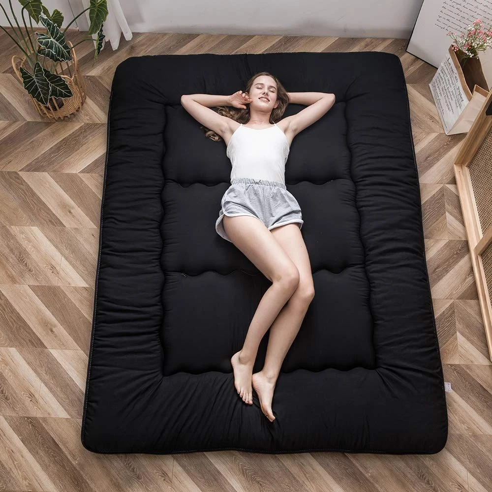 Japanese Floor Mattress Futon, 4" Tatami Mat, Foldable Sleeping Pad, Full, Black