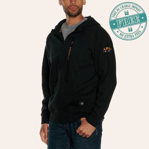 Ariat Men's Rebar Full Zip Black Hoodie Comfortable, Size US
