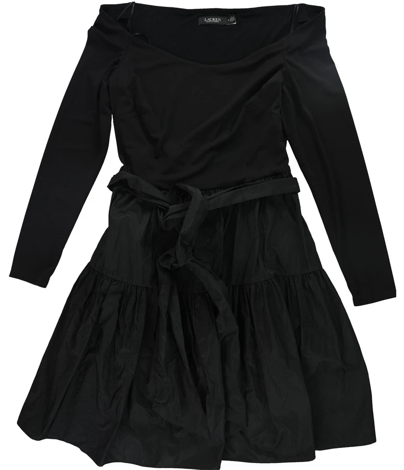 Ralph Lauren Womens Off Shoulder Fit & Flare Dress, black, 12
