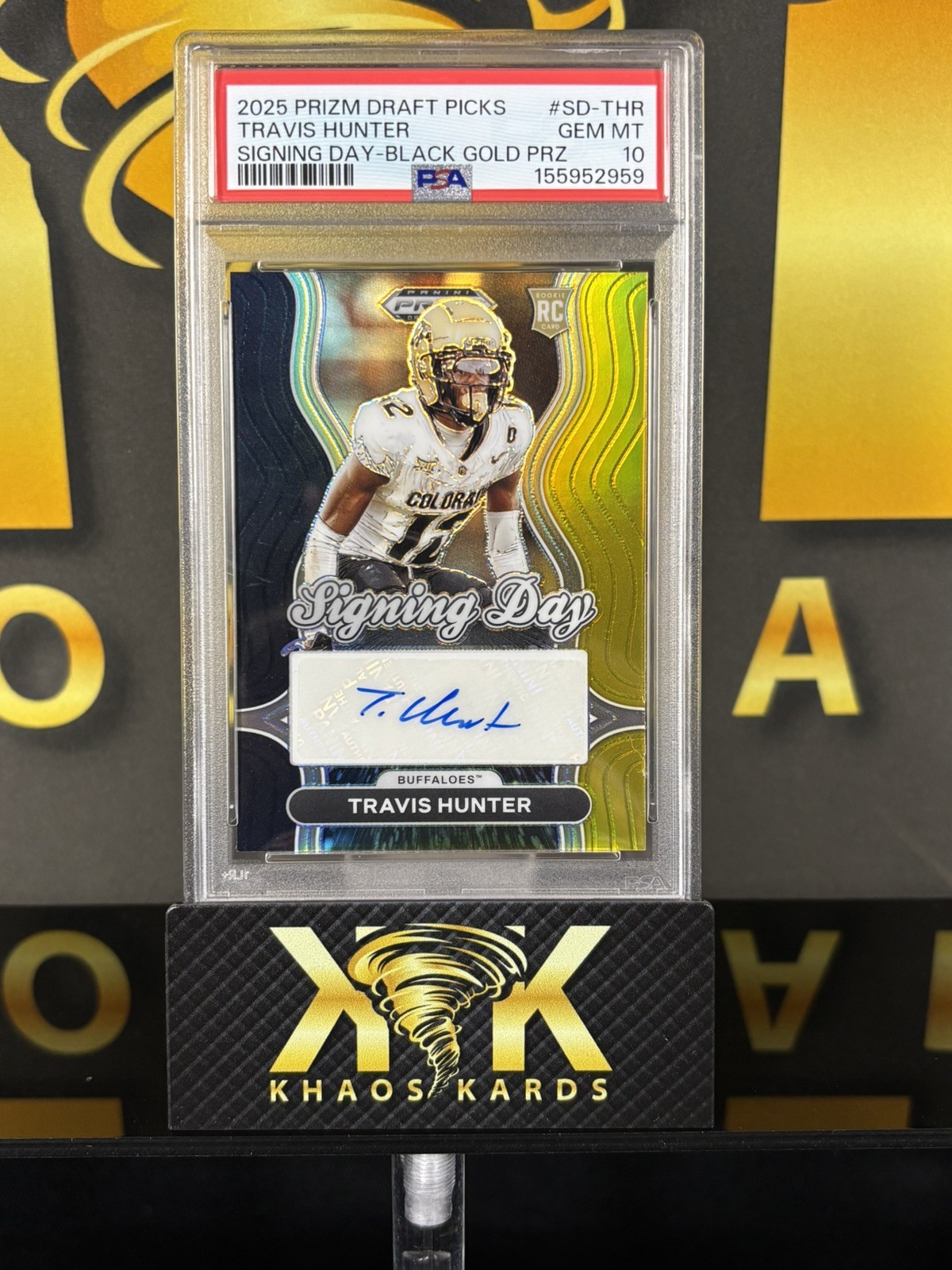🔥 2025 TRAVIS HUNTER Prizm Draft Picks Signing Day Black Gold Auto 1/5 PSA 10 