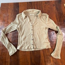 Madewell Sage Green Ribbed Knit Button Front Collared Cardigan Top Large