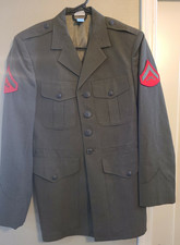 USMC Marine Corps Dress Alpha Green Service Jacket Military Coat LCpl Size 38L