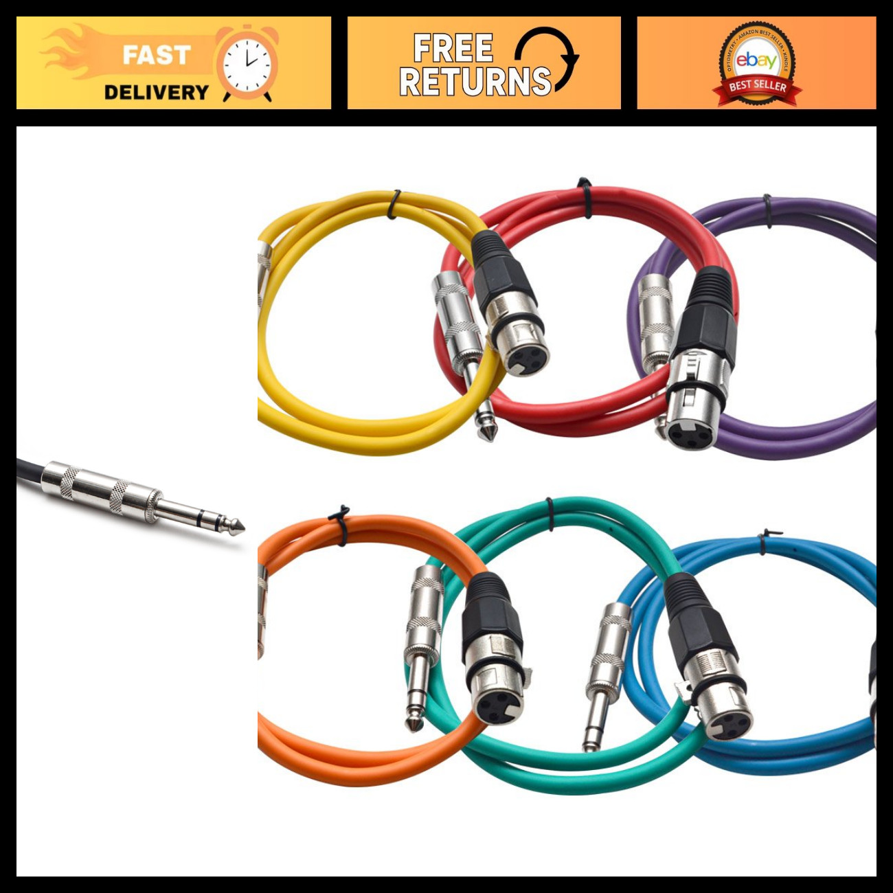 3ft XLR Female to 1/4" TRS Patch Cable - High-Quality Audio Connector - Multiple