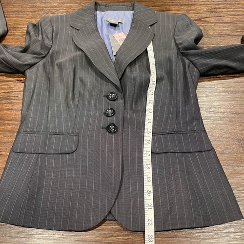 Blazer Ann Taylor Petites 2P Gris Rayas Tela Italiana Fina Lana Virgen Nuevo con Etiquetas - Imagen 10 de 12