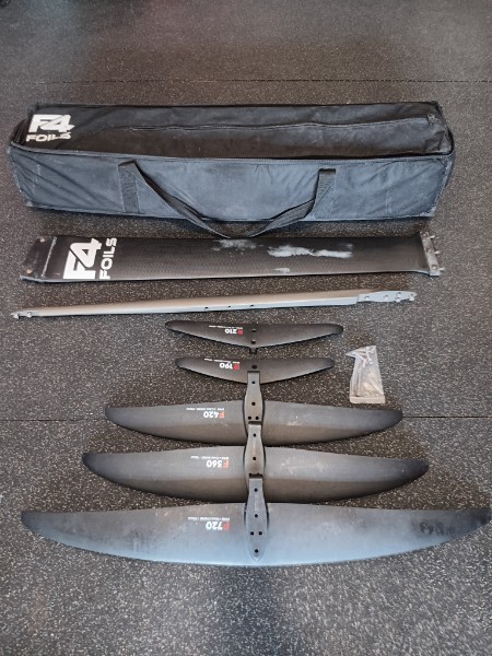 F4 Foils Complete Windsurf Slalom Kit, 3x Front Wings, 2x Stab, 97cm Tuttle Mast