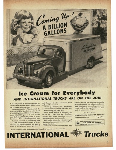 1946 IHC International Trucks Freezer Truck Ice Cream art Vintage Print Ad