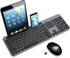 Wireless Keyboard and Mouse Combo with Phone and Tablet Holder GRAY