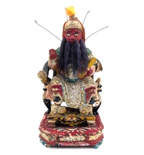 Vintage Guan Yu Hand Carved Wood Statue Amazing Detail Chinese Home Decor