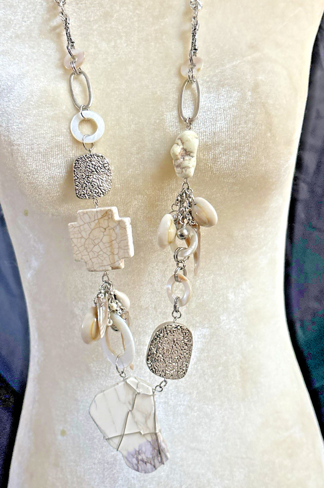 Statement Chico's Long Necklace Wire Wrap Stone C… - image 1