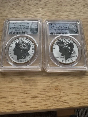 2023-S Reverse Proof $1 Morgan and Peace Dollar 2pc Set PCGS PR70 FS Morgan