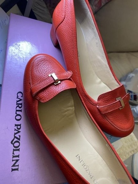Women Heels Red Leather 38 #193Y
