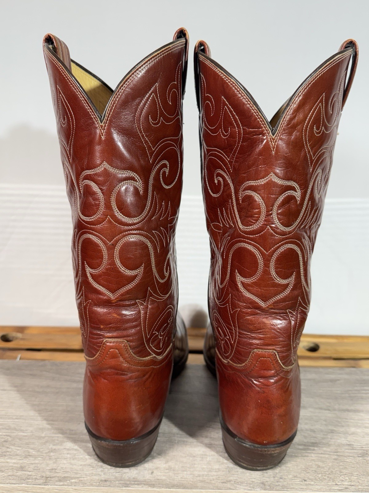 Vintage Men’s Tony Lama El Rey Cowboy Boots Size 12 D Cognac Leather Made In USA