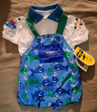 Vintage NWT Made in USA OshKosh Baby B'Gosh Shortalls Romper Blue Whales 6-9 MO