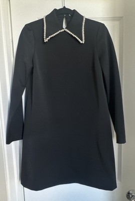 Vivetta Black Pearl Embroidered Collar Long Sleeve Short Dress Size 40