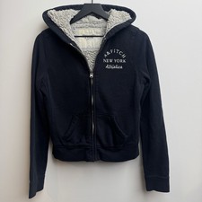 Abercrombie  Fitch Hoodie Women's M Navy Sherpa Lined Full Zip Y2K Logo