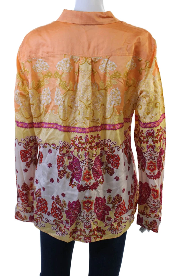 Robert Graham Women Paisley Orange Button-Up Cotton Silk Blouse Size L - Image 3 of 4