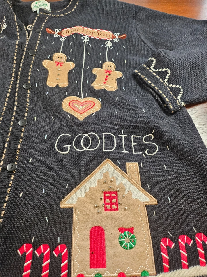 The Quacker Factory Christmas Cardigan Sweater Women's 2XL Black Sugar Spice - Image 3 of 4