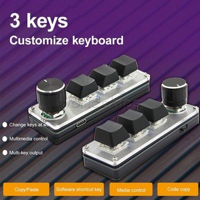 Type-c Programming Custom Knob Keyboard RGB 3 Key Copy Paste Mini Button + Cable