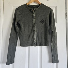 Disturbia Button Up Crop Top Green UK Size 10 Womans Cosmos Embroidered