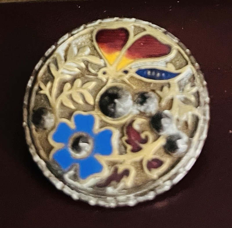 Ex Rare Antique FRENCH BUTTERFLY W/cut Steels Enamel Button, Ca., 1880s/1890s.