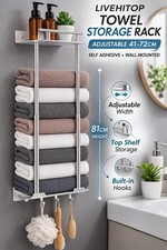 LIVEHITOP Towel Rack Wall Mounted Shelf Adjustable 41-72cm Storage Holder