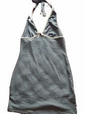 Women  s Blue/White Gingham Halter One-Piece Swimsuit Regular Size M