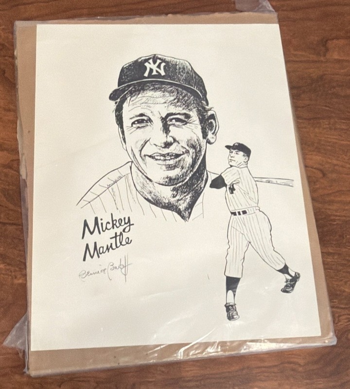 Mickey Mantle Print  Illustration By Bernice  Batoff 8x11”