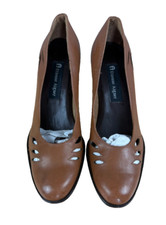 Etienne Aigner Ville Leather Saddle Brown Cutout 3" Heels Pumps Size 8.5M