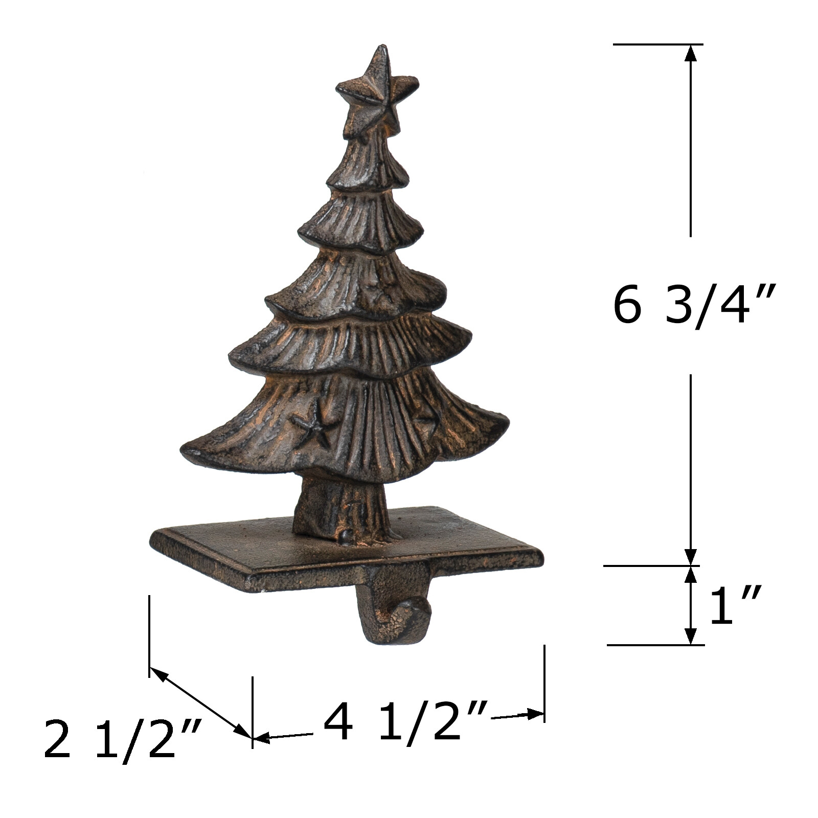 6.75" Cast Iron Christmas Tree Stocking Holder with Hook in Old Bronze