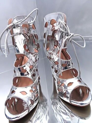 GoGo Original Tacones Altos Ver a través de Corsé Plataforma Botas Plata 35 - Imagen 4 de 5