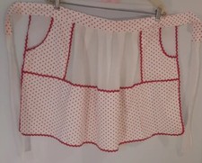 DARLING RED WHITE POLKA-DOT HALF APRON WITH TWO POCKETS AND RIC-RAC TRIM COTTON